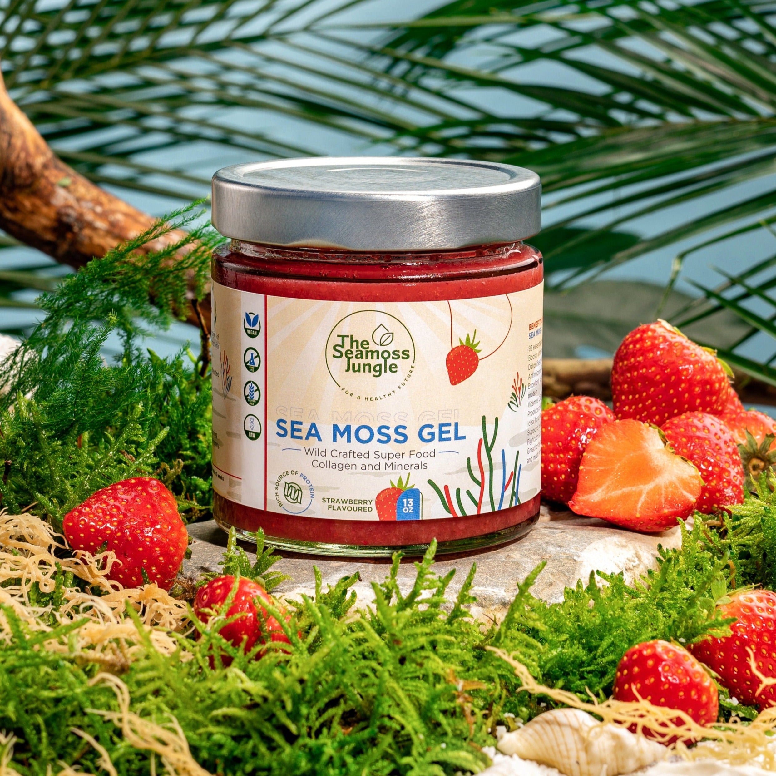 Sea Moss Gel met aardbeiensmaak - 375 ml. 