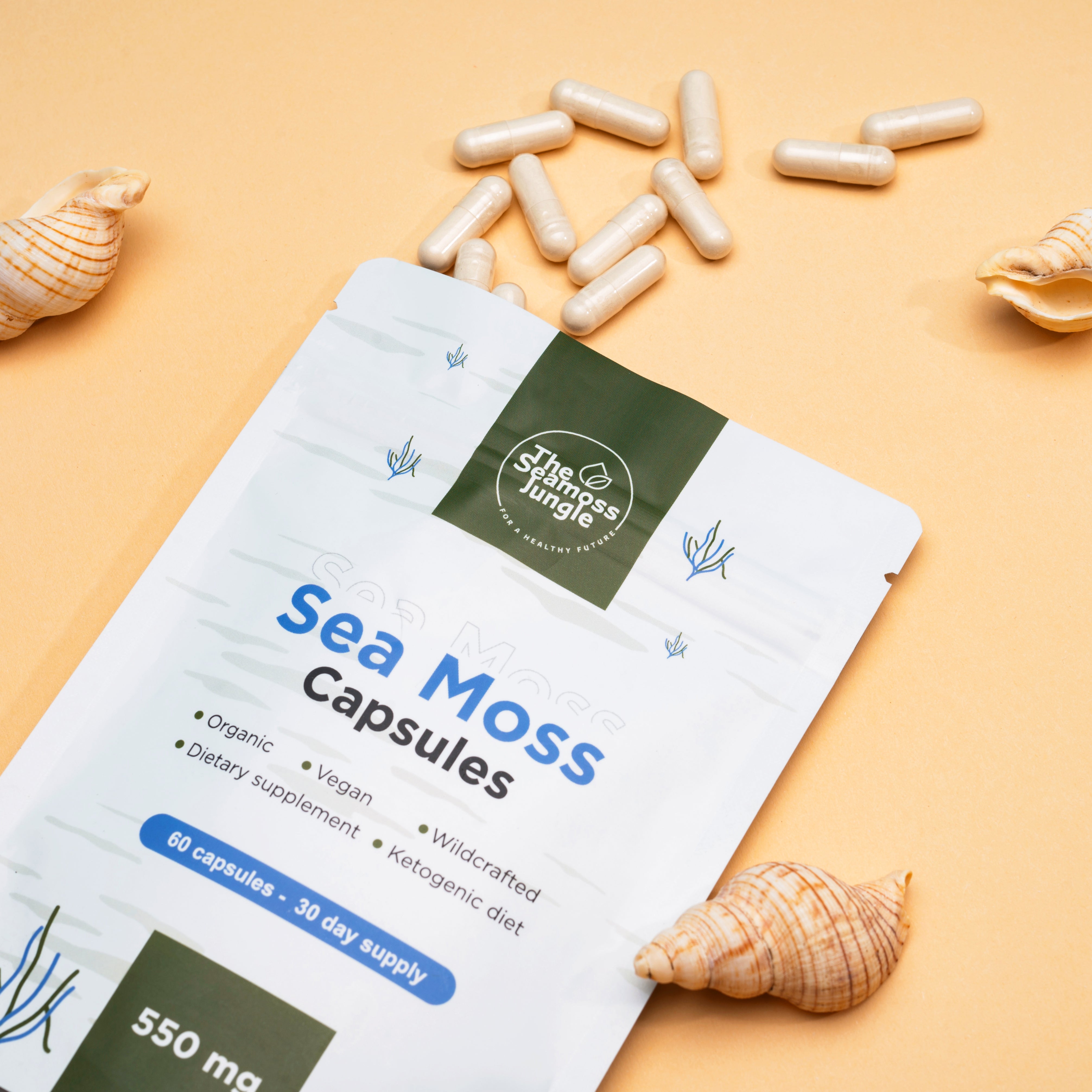 Geopend zakje Sea Moss Capsules.